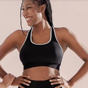Shapermint Truekind® Seamless Racerback Sports Bra, XL Black with White trim